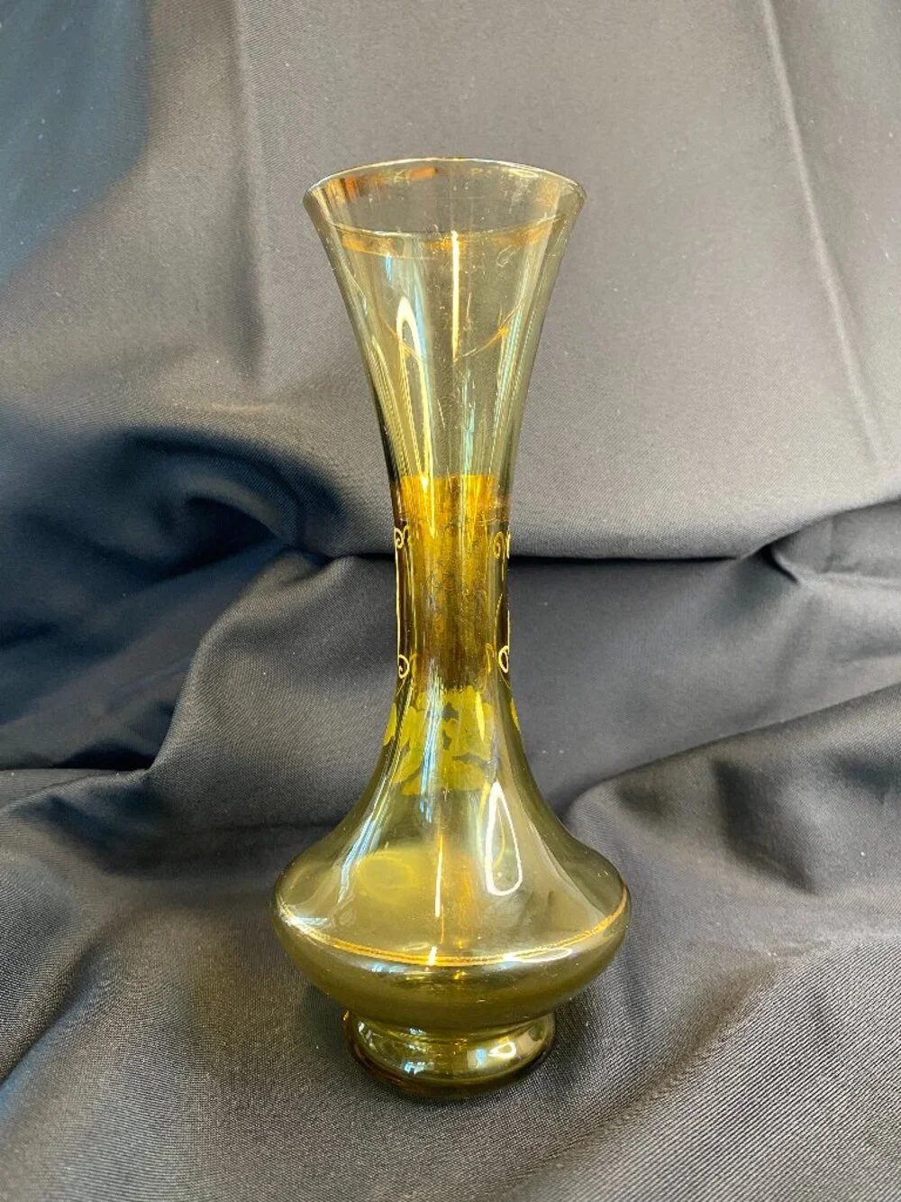 Vintage Hand Painted Amber Blown Glass Bohemian Cottage Core Bud Vase